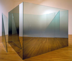The Cat, Part III, 1981 / 
8 panels of 1/2 in (1.27 cm) clear plate glass; 4 rectangular panels coated with inconel, 6 x 8 ft (1.83 x 2.44 m) / 
4 triangle panels uncoated, 6 x 6 ft (1.83 x 1.83 m) / 
Private collection