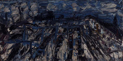 Leon Kossoff / 
Willesden Junction, Summer No. 1, 1966 / 
      oil on board / 
      36 x 60 in. (91 x 152 cm) / 
      Private collection