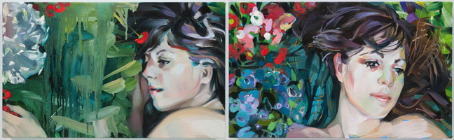 Rebecca Campbell / 
Beauty 6 and 5, 2011 / 
oil on canvas / 
diptych / 
each: 12 x 20 in. (30.5 x 50.8 cm)