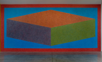 Sol LeWitt / 
Wall Drawing 620A: Forms derived from cubic rectangles, with color ink washes superimposed / 
      First Drawn by: Fransje Killaars, Roy Villevoye First Installation: Galeria Juana de Aizpuru, Madrid Spain October, 1989  / 
      color ink wash / 
      166 x 352 in resited and adapted for L.A. Louver installation dimensions variable