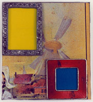Proof of Mondrian, 1993 / 
found metal collage on plywood w/ steel brads / 
2 7/8 x 2 5/8 in (7.3 x 6.7 cm) / 
Private collection