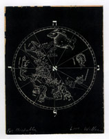 Wallace Berman / 
Untitled (round astrological map), 1973 / 
verifax collage / 
9 x 7 in. (22.9 x 17.8 cm)