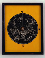 Untitled (roud astrological map, aleph center), 1975 / yellow & black verfax collage / 9 1/2 x 7 1/2 in (24.13 x 19 cm)