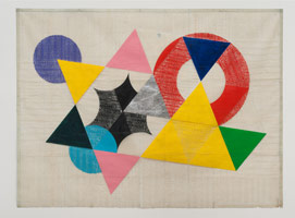 Tom Wudl / 
Untitled, 1973 / 
pencil, crayon, liquitex on paper punch / 
65 1/4 x 87 1/2 in (165.7 x 222.3 cm) (unframed) 