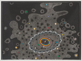 Tom Wudl / Black Nucleus, 1984 / acrylic on paper punch / 46 7/8 x 63 3/4 in (119.1 x 161.9 cm)
