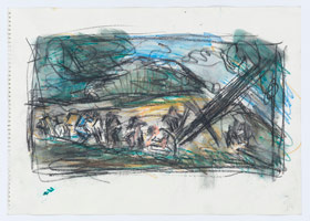 Leon Kossoff / 
From Goya: Making Powder in the Sierra de Tardienta, 1994 / 
coloured chalks on paper / 
16 1/2 x 23 1/3 in. (42 x 59.5 cm)