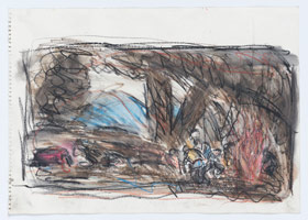 Leon Kossoff / 
From Goya: Making Shot in the Sierra de Tardienta, 1994 / 
coloured chalks on paper / 
16 1/2 x 23 1/2 in. (42 x 59.5 cm)