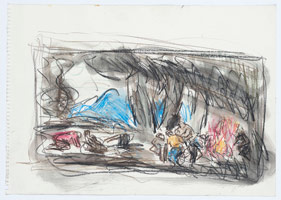 Leon Kossoff / 
From Goya: Making Shot in the Sierra de Tardienta, 1994 / 
charcoal, pastel and watercolor on paper / 
16 1/2 x 22 3/4 in. (42 x 58 cm)