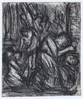 Leon Kossoff / 
From Cezanne: Christ in Limbo with Magdalene, 1980s / 
Black chalk on paper / 
28 1/2 x 22 1/4 in. (72.5 x 56.5 cm)