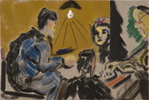 R.B. Kitaj / 
A Modern Potato-Eaters, 2006-07 / 
oil on canvas / 
12 x 18 in. (30.5 x 45.7 cm) / 
framed: 13 3/8 x 19 3/8 x 2 3/4 in. (34 x 49.2 x 7 cm) / 
 / 
© estate of R.B. Kitaj, courtesy Marlborough Gallery, New York