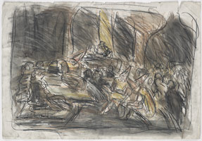 Leon Kossoff / 
From Goya: Auto de Fe, 1994 / 
charcoal and pastel on paper / 
22 x 31 3/4 in. (56 x 81 cm)