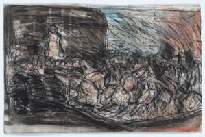 Leon Kossoff / 
From Goya: A Procession of Flagellants, 1994 / 
charcoal, pastel and watercolor on paper / 
19 x 29 1/2 in. (48 x 75 cm)