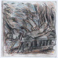 Leon Kossoff / 
From Veronese: Allegory of Love, II (‘Scorn’), early 1980s / 
Mixed media on paper / 
22 x 21 3/4 in. (56 x 55 cm)