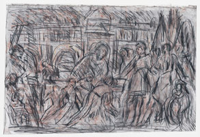 Leon Kossoff / 
From Veronese: The Family of Darius before Alexander, late 1970s / 
charcoal and pastel on paper / 
19 1/4 x 28 1/2 in. (49 x 72.5 cm)