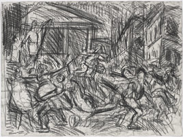 Leon Kossoff / 
From Poussin: The Rape of the Sabines, 1995 / 
charcoal on paper (double-sided) / 
22 x 29 3/4 in. (56 x 75.5 cm)