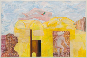 Charles Garabedian / 
Man in the Brick Wall, 2011 / 
acrylic on paper / 
47 3/4 x 71 3/4 in. (121.3 x 182.2 cm)