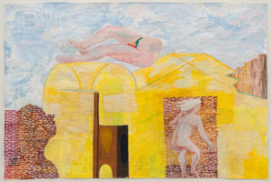 Charles Garabedian / 
Man in the Brick Wall, 2011 / 
acrylic on paper / 
47 3/4 x 71 3/4 in. (121.3 x 182.2 cm)