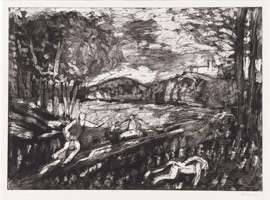 Leon Kossoff / 
From Poussin: Landscape with a Man Killed by a Snake, 1995 / 
etching & aquatint / 
16 3/4 x 23 3/8 in. (42.5 x 58.9 cm)