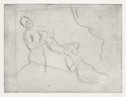 Leon Kossoff / 
From Degas: Combing the Hair (La Coiffure), 1988 / 
drypoint / 
22 1/2 x 29 15/16 in. (56.5 x 75.5 cm)