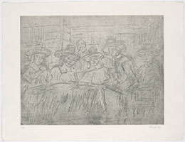 Leon Kossoff / 
From Rembrandt: The Syndics, 1980s  / 
etching / 
22 1/2 x 29 1/2 in. (57 x 75 cm)