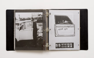 Edward & Nancy Reddin Kienholz / 
Sawdy Documentation Book, 1971-1972 / 
closed: 2 1/2 x 10 1/2 x 11 1/2 in. (6.4 x 26.7 x 29.2 cm) / 
open: 2 x 22 3/4 x 11 1/2 in. (5 x 57.8 x 29.2 cm)