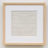 Agnes Martin / 
Untitled, 1995 / 
pencil, ink, watercolor on paper / 
paper: 11 x 11 in. (27.9 x 27.9 cm) / 
framed: 15 1/4 x 15 1/4 in. (38.7 x 38.7 cm)