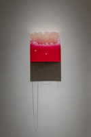 Alison O'Daniel / 
Levitating Drumkit, 2013 / 
wood, paint, chain, spackle, eyescrews / 
12 x 30 x 5 in. (30.5 x 76.2 x 12.7 cm) / 
Private collection