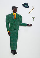 Alison Saar / 
Charming Young Man, 1985 / 
painted tin, ceiling tin, wood / 
87 x 47 in (221 x 119.4 cm) overall, variable width