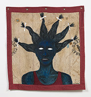 Alison Saar / 
Wrath of Topsy (study), 2018 / 
acrylics on indigo dyed seed sacks and vintage linens / 
46 x 42 in. (116.8 x 106.7 cm)