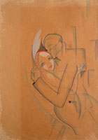Beatrice Wood / 
Embracing Couple, 1933 / 
pencil and watercolor on paper / 
sheet: 12 x 8 1/2 in. (30.5 x 21.6 cm) / 
framed: 18 7/8 x 15 3/8 in. (48 x 39.1 cm)
