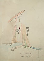 Beatrice Wood / 
Cher Lou, 1917 / 
ink and watercolor on paper / 
Sheet: 19 1/8 x 7 1/2 in. (48.6 x 19.1 cm) / 
Framed: 18 5/8 x 14 5/8 in. (47.3 x 37.2 cm)