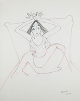 Beatrice Wood / 
Insomnia, 1977 / 
pencil on paper / 
Sheet: 13 x 10 3/4 in. (33 x 27.3 cm) / 
Framed: 20 5/8 x 18 3/8 in. (52.4 x 46.7 cm)
