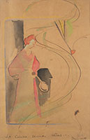 Beatrice Wood / 
La Cuisine - Désordre - Rêves..., 1918 / 
pencil and colored pencil on paper / 
Sheet: 10 x 6 3/4 in. (25.4 x 17.2 cm) / 
Framed: 19 5/8 x 14 5/8 in. (49.9 x 37.2 cm)