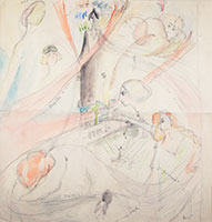 Beatrice Wood / 
Mères, 1917 / 
watercolor and pencil on paper / 
Sheet: 12 1/2 x 12 in. (31.8 x 30.5 cm) / 
Framed: 19 3/8 x 18 7/8 in. (49.2 x 47.9 cm)