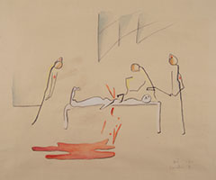 Beatrice Wood / 
Operation II, 1934 / 
pencil, ink, and watercolor on paper / 
Sheet: 10 x 12 in. (25.4 x 30.5 cm) / 
Framed: 16 7/8 x 18 7/8 in. (42.9 x 48 cm)
