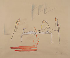 Beatrice Wood / 
Operation II, 1934 / 
pencil, ink, and watercolor on paper / 
Sheet: 10 x 12 in. (25.4 x 30.5 cm) / 
Framed: 16 7/8 x 18 7/8 in. (42.9 x 48 cm)