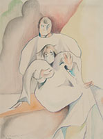 Beatrice Wood / 
The Osteopath, 1927 / 
watercolor and pencil on paper / 
Sheet: 12 x 8 5/8 in. (30.5 x 21.9 cm) / 
Framed: 18 3/8 x 15 3/8 in. (46.7 x 39.1 cm)