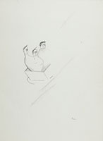 Beatrice Wood / 
Untitled [Duchamp, Beatrice, and Picabia Going Down the Rollercoaster in Coney Island], 1976 / 
pencil on paper / 
Sheet: 11 x 8 in. (27.9 x 20.3 cm) / 
Framed: 17 3/4 x 14 3/4 in. (45.1 x 37.5 cm)