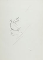 Beatrice Wood / 
Untitled [Duchamp, Beatrice, and Picabia Going Down the Rollercoaster in Coney Island], 1976 / 
pencil on paper / 
Sheet: 11 x 8 in. (27.9 x 20.3 cm) / 
Framed: 17 3/4 x 14 3/4 in. (45.1 x 37.5 cm)