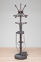 Ben Jackel / 
Boomerang (Gunshot Detector), 2024 / 
stoneware, walnut, copper and steel / 
81 x 22 x 22 in. (205.7 x 55.9 x 55.9 cm)