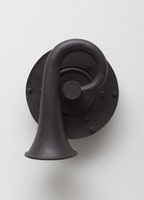 Ben Jackel / 
Emergency Horn, 2011 / 
stoneware, ebony and beeswax / 
8 x 7 1/4 x 5 3/4 in (20.3 x 18.4 x 14.6 cm) / 
Edition 1 of 4 
