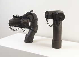 Ben Jackel / 
NY Standpipes with Spikes, 2012 / 
stoneware, beeswax, and ebony / 
overall: 20 x 26 x 13 in. (50.8 x 66 x 33 cm)