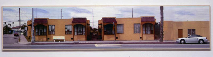 Steven Criqui / 
Untitled (Abbot Kinney), 2001 / 
inkjet, UV varnish and oil on canvas / 
25 1/2 x 121 in. (64.8 x 307.3 cm)