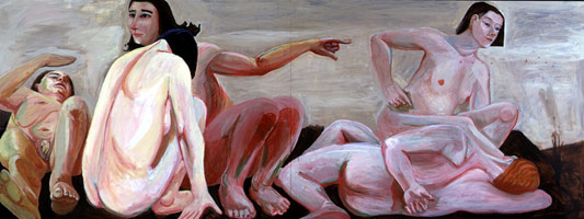 Charles Garabedian / 
Five Figures in Landscape, 1983 / 
Acrylic on Panel  / 
36 x 96 in. (91.4 x 243.8 cm)