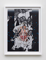 Christopher Pate / 
Crackup: Rebecca Campbell, 2021 / 
archival digital inkjet collage and acrylic on Yupo / 
30 x 22 1/2 in. (76.2 x 57.2 cm)