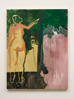 Dave McDermott / 
Woman in Garden, 2020 / 
Oil, 23k gold and Flashe on panel / 
Panel: 62 3/8 x 48 in. (158.4 x 121.9 cm)
