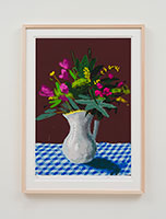 David Hockney / 
15th March 2021, Flowers in a Jug, 2021 / 
iPad painting printed on paper / 
Image: 30 x 21 in. (76.2 x 53.3 cm) / 
Sheet: 35 x 25 in. (88.9 x 63.5 cm) / 
Framed: 36 3/4 x 26 3/4 in. (93.3 x 67.9 cm) / 
Edition 14 of 50