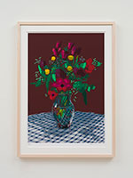David Hockney / 
16th February 2021, More Flowers in a Glass Vase, 2021 / 
iPad painting printed on paper / 
Image: 30 x 21 in. (76.2 x 53.3 cm) / 
Sheet: 35 x 25 in. (88.9 x 63.5 cm) / 
Framed: 36 3/4 x 26 3/4 in. (93.3 x 67.9 cm) / 
Edition 14 of 50