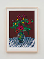 David Hockney / 
16th February 2021, More Flowers in a Glass Vase, 2021 / 
iPad painting printed on paper / 
Image: 30 x 21 in. (76.2 x 53.3 cm) / 
Sheet: 35 x 25 in. (88.9 x 63.5 cm) / 
Framed: 36 3/4 x 26 3/4 in. (93.3 x 67.9 cm) / 
Edition 14 of 50