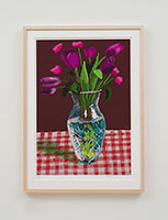 David Hockney / 
16th March 2021, Tulips in Cut Glass, 2021 / 
iPad painting printed on paper / 
Image: 30 x 21 in. (76.2 x 53.3 cm) / 
Sheet: 35 x 25 in. (88.9 x 63.5 cm) / 
Framed: 36 3/4 x 26 3/4 in. (93.3 x 67.9 cm) / 
Edition 14 of 50